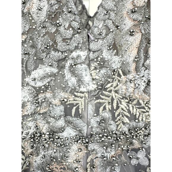 Mac Duggal { 20214 } Gray Long Sleeve Beaded Applique Gown  [ 16 ] - Picture 10 of 14